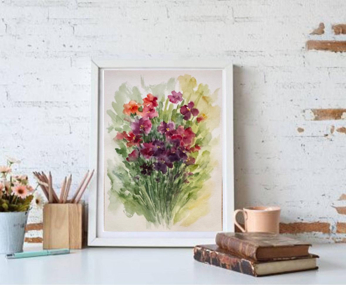 オリジナル水彩画「野の花」：草原の花のアート、8x6インチ - Etsy 日本