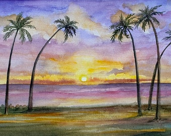 Honolulu Painting Hawaii Watercolor Original Art Waikiki Beach Wall Art Honolulu Artwork Hawaii Beach Watercolor painting