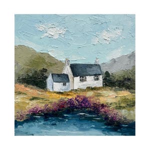 Scotland Painting Cottage Original Art Scotland Landscape Wall Art Scottish Hills Painting Scottish Cottage impasto painting 6x6 inches