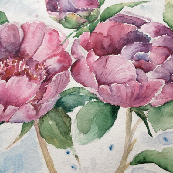 絵画 水彩画　牡丹(原画) オリジナルのピンクの牡丹の水彩画：花の壁アート - Etsy 日本