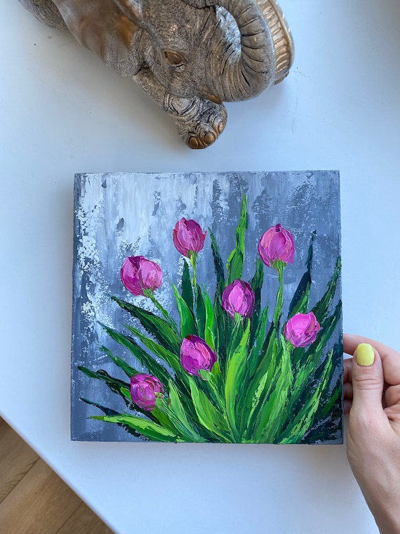 チューリップの絵画 オリジナルフローラルアート チューリップ
