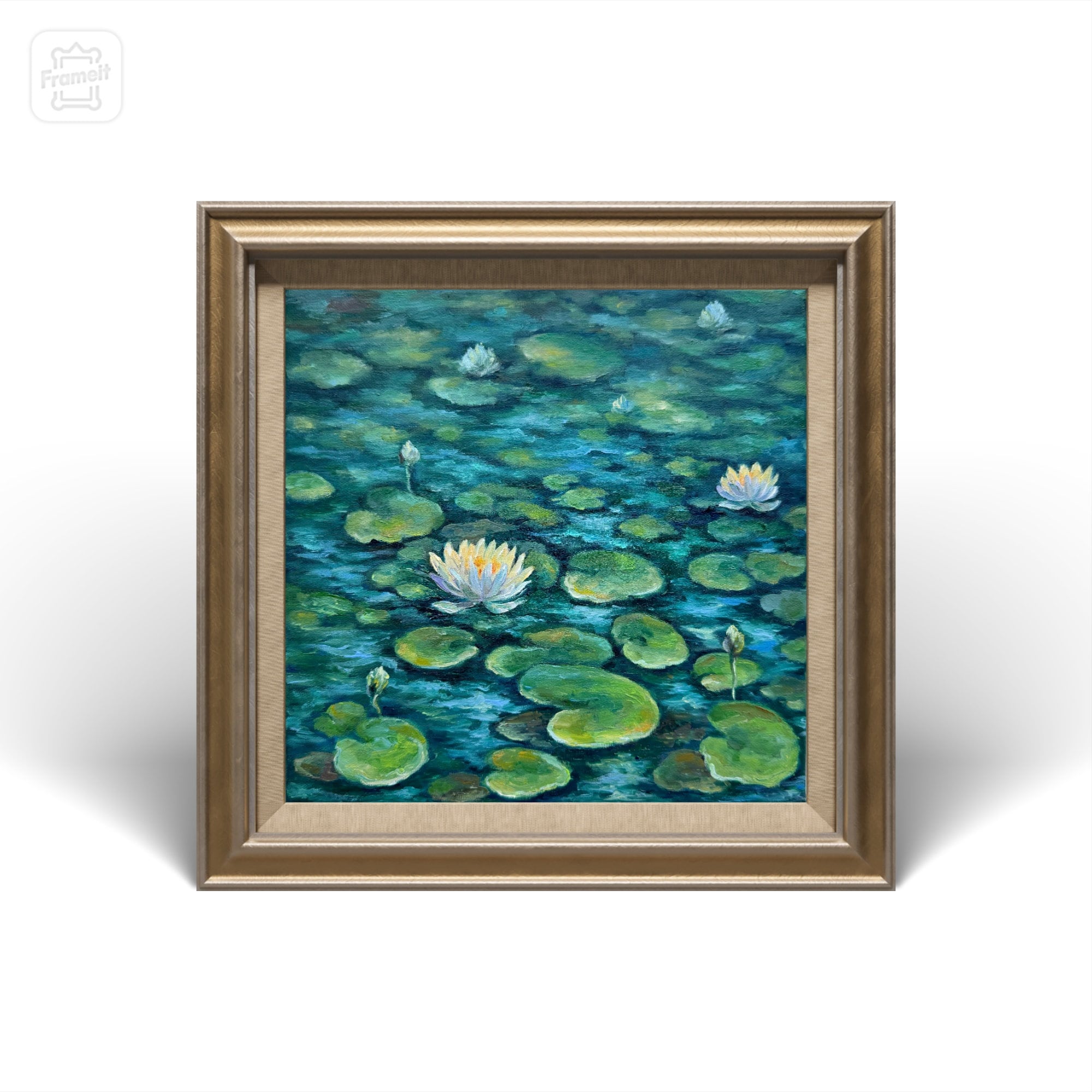 水蓮の油絵です 睡蓮の油絵：オリジナルの花の池のアート、10x10 キャンバス - Etsy 日本