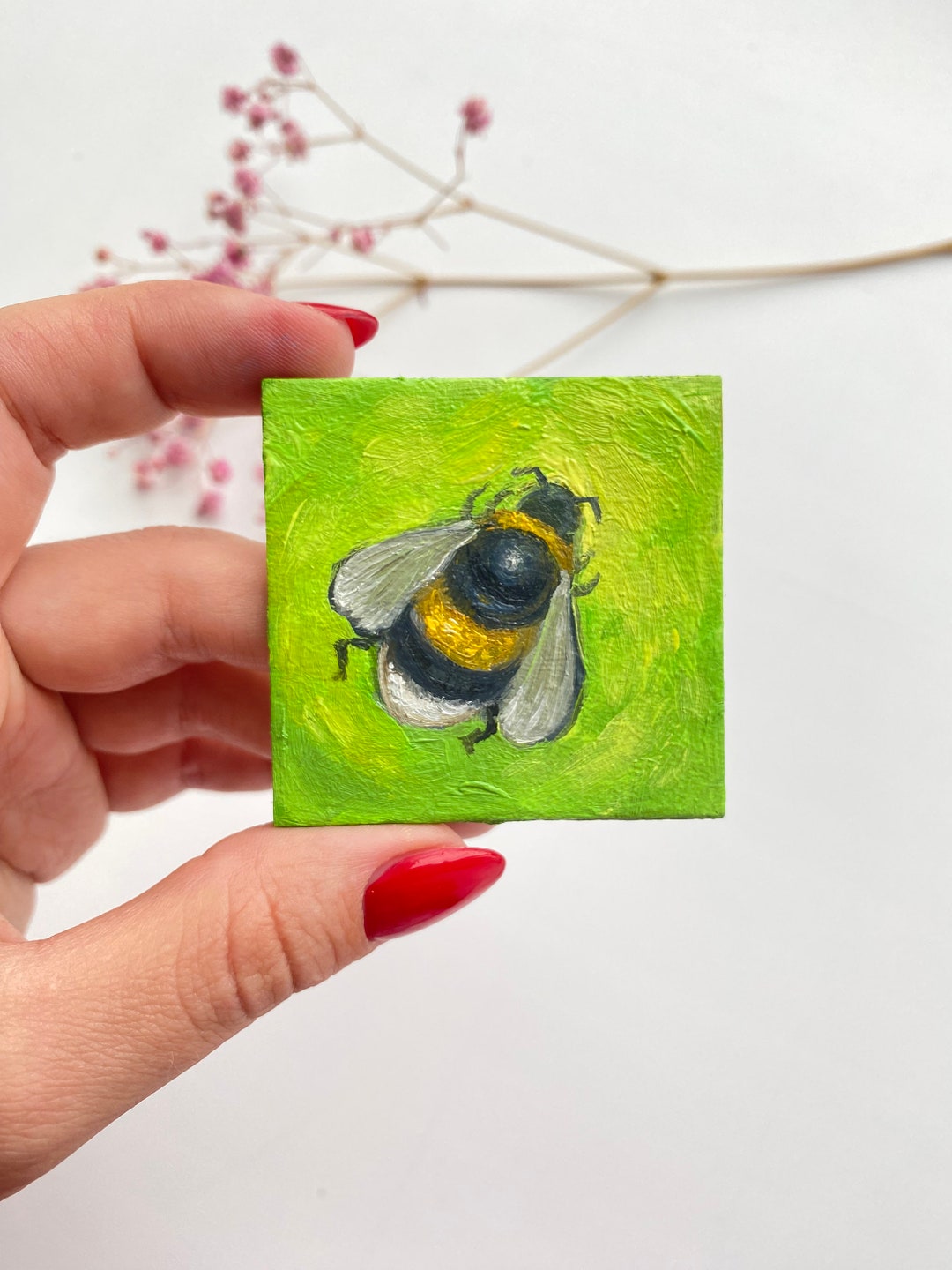 Bumblebee Original Oil Painting: Tiny Bee Wall Art (2x2) - Etsy