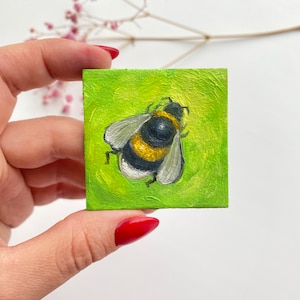Pintura de abelha, arte original, arte de parede, abelha, pequena pintura de artista ucraniano, arte de abelha, 2x2 por Alla