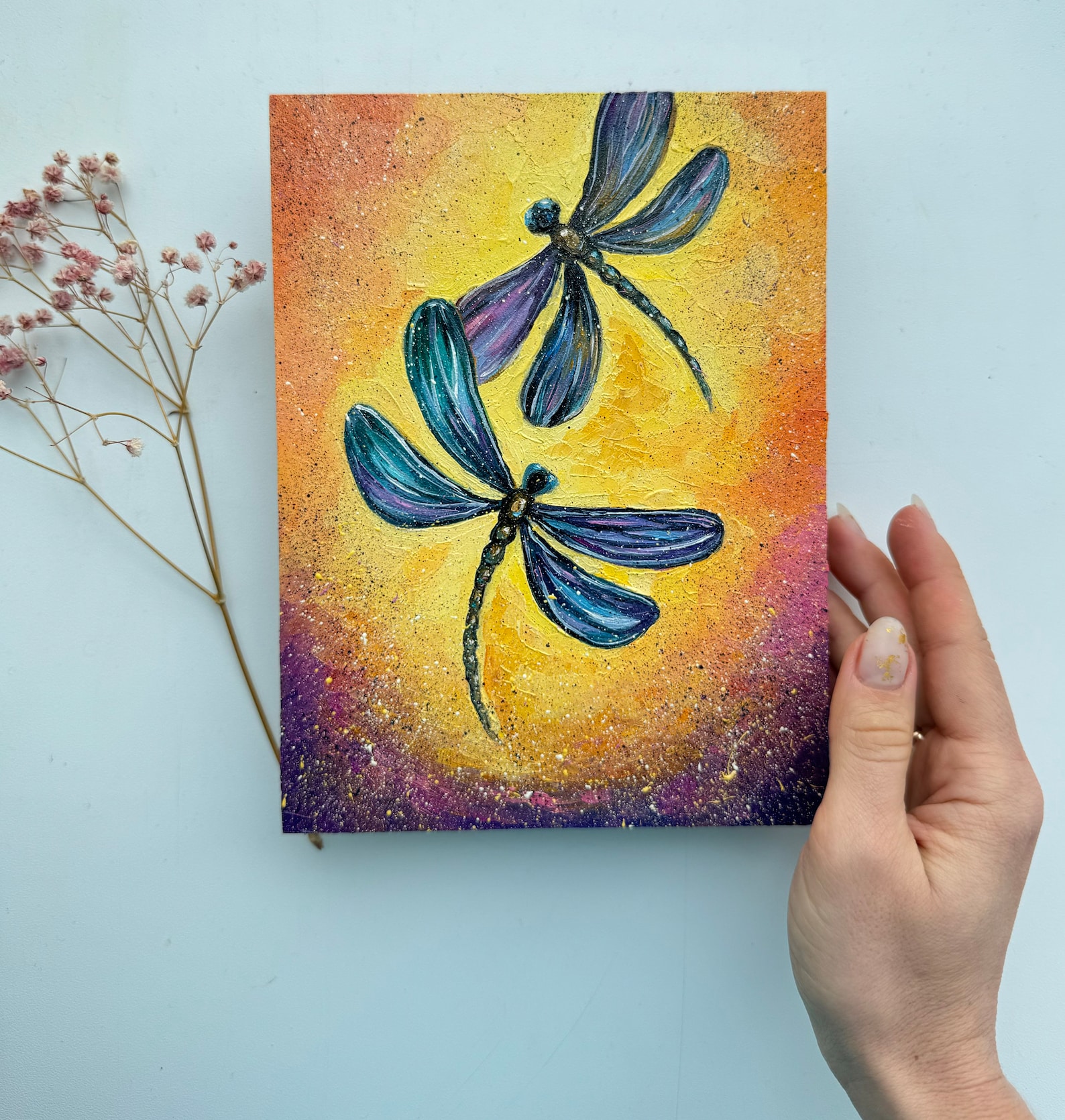 Original Dragonfly Impasto Oil Painting: Sunset Insect Art (8x6) - Etsy