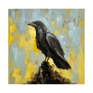 カラスの絵画 鳥のオリジナルアート カラスの絵画 カラスのウォールアート 動物のアートワーク カラスの油絵 黒い鳥のキャンバスアート