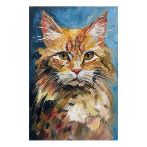 Ginger cat painting Cat original art Cat Portrait Wall Art Animal impasto painting cat oil painting on canvas Ginger cat artwork 12x8 inches
