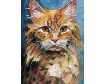 サンタネコ　油絵 猫サンタ爪 8 インチ S.Lee マーク猫油絵カスタムペットポートレート