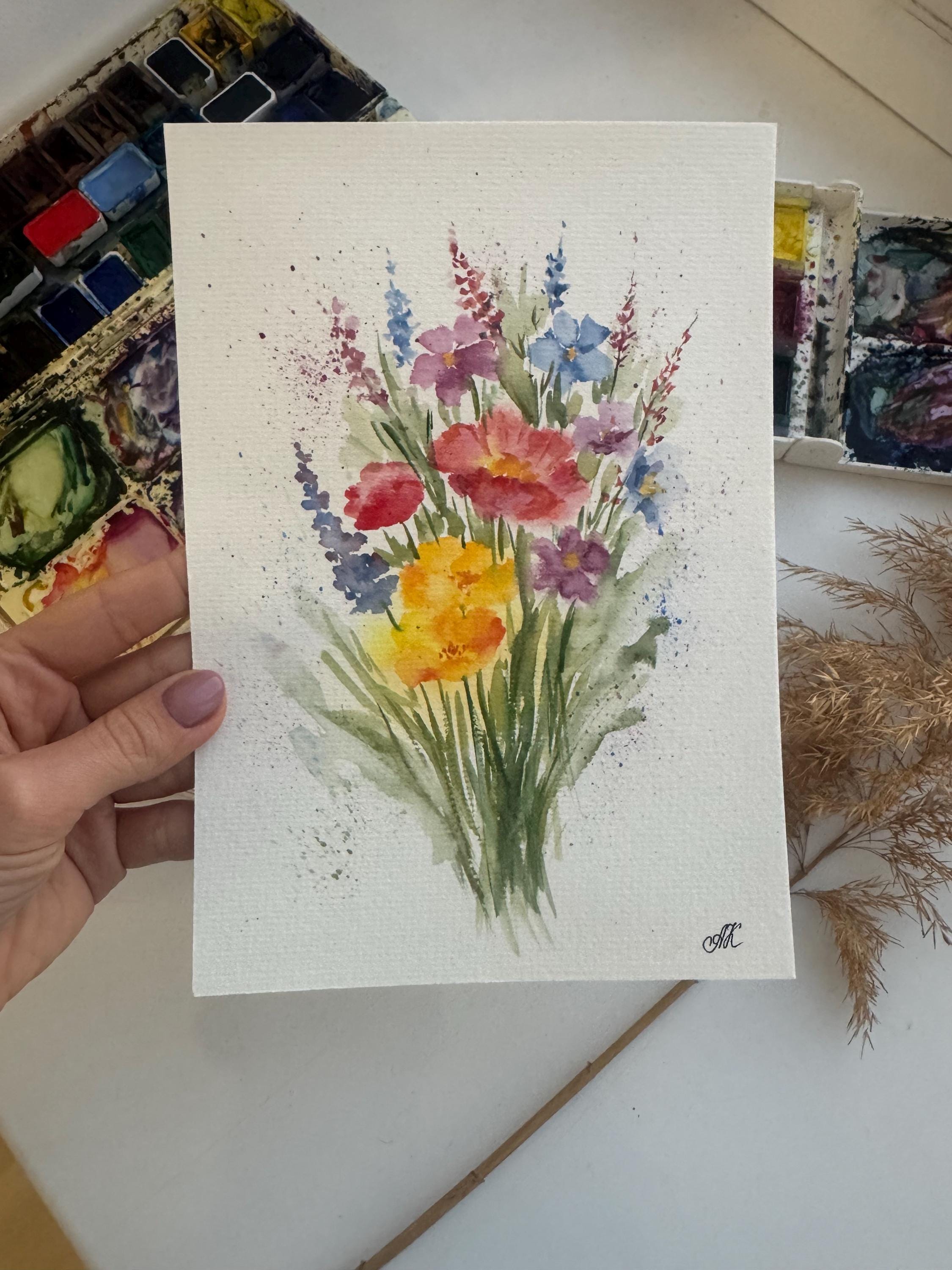 オリジナルの野花の水彩画:草原の花のアート(8x6インチ) - Etsy 日本 オリジナルの野花の水彩画:草原の花のアート(8x6インチ) - Etsy 日本