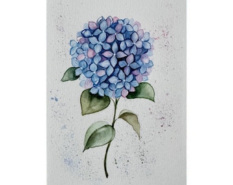 Original Hydrangea Watercolor Painting: Purple Floral Botanic Art (8x6)