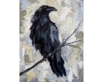 Peinture à L'huile Originale 'Corbeau' - Œuvre D'art Unique (OOAK) Par Tamila Shevchuk - 13x10 Pouces