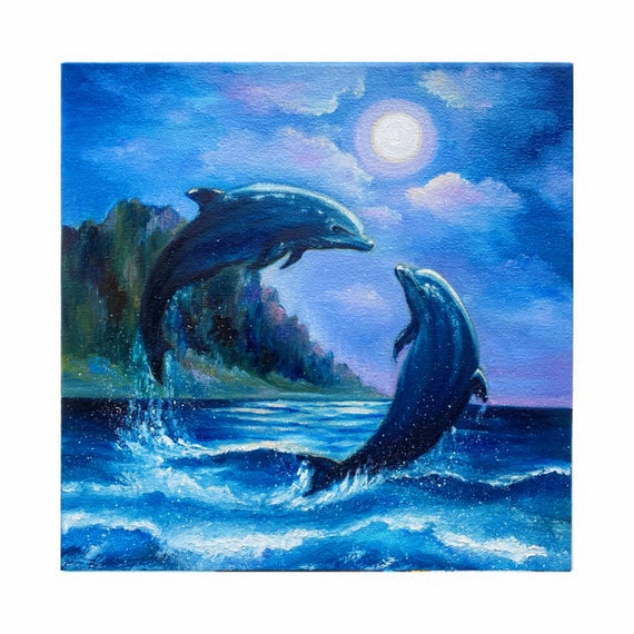イルカの絵画 オリジナルアート イルカ ウォールアート 海の動物