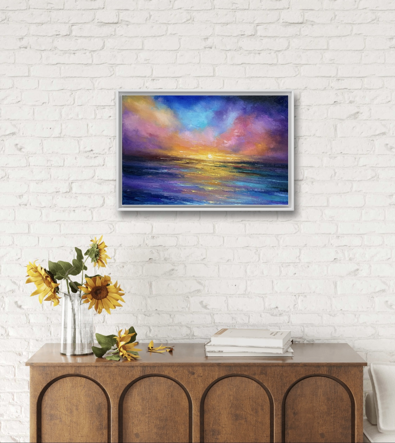 キャンバスに描かれた夕焼けの海景油絵（8x12インチ） - Etsy 日本