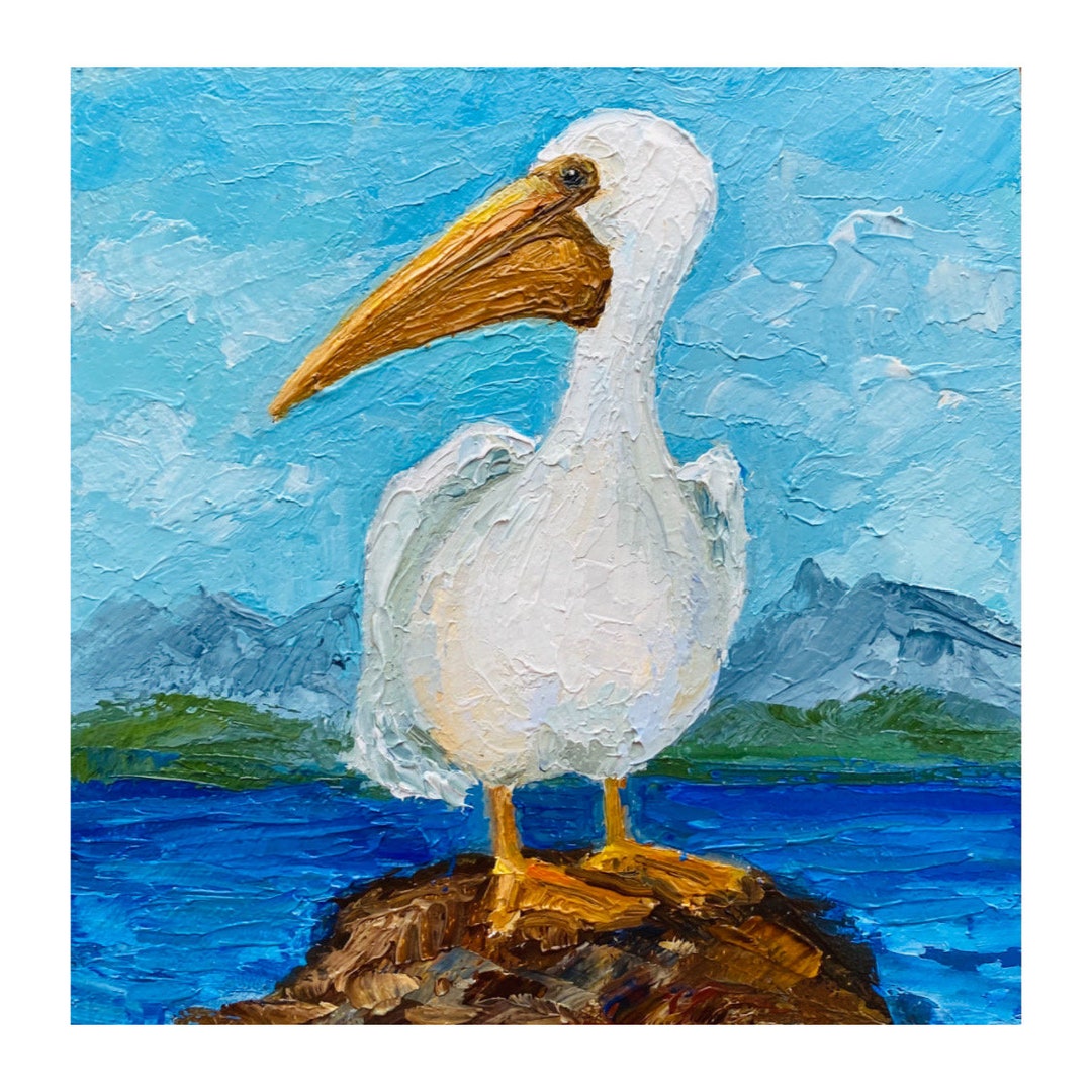 ペリカンの絵画：インパスト油絵の鳥のアートワーク、6x6インチ - Etsy
