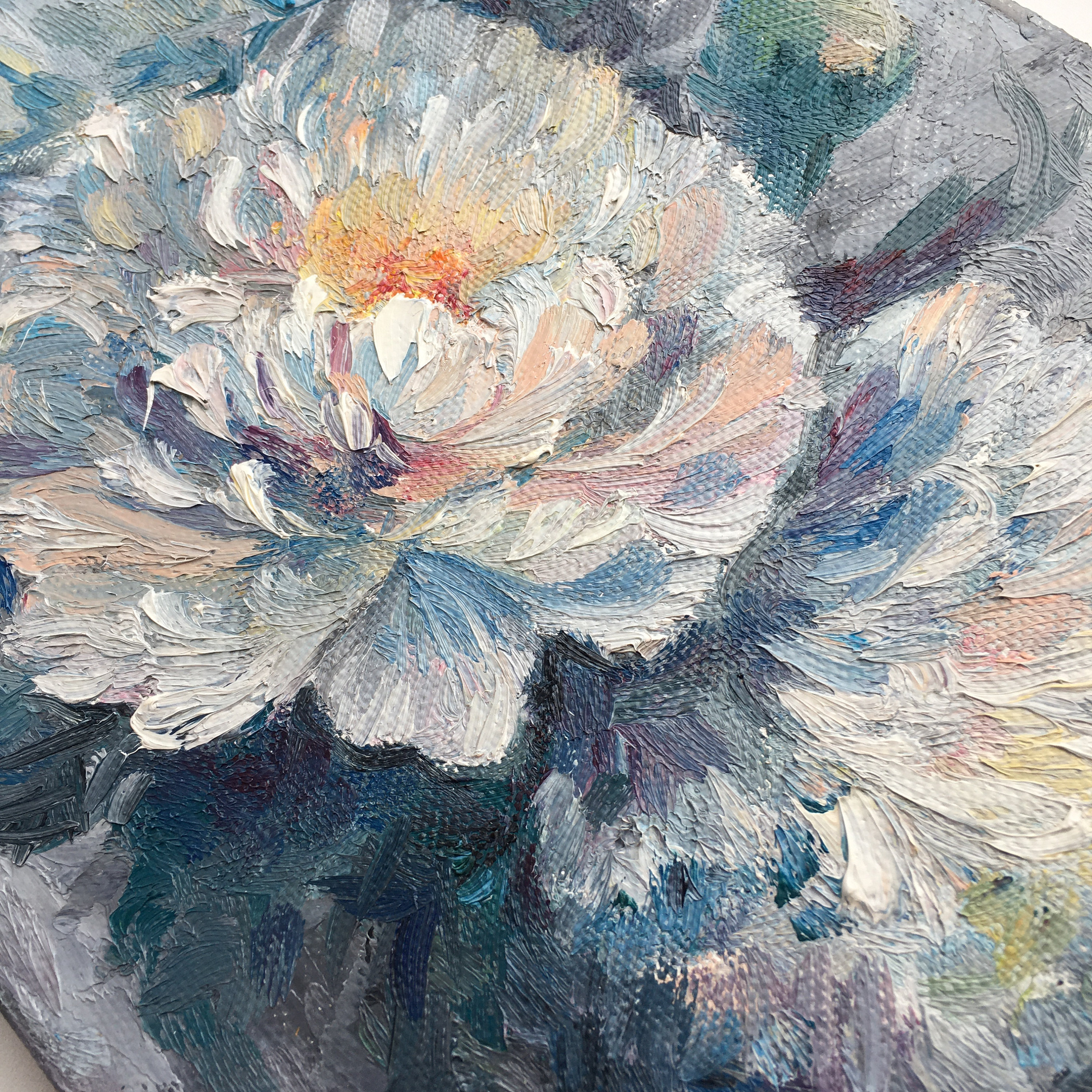 インパスト白牡丹油絵：花の壁アート（8x12） - Etsy 日本