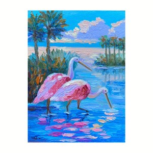 Flamingo Painting Bird Original Art Seascape Artwork Animal Wall Art Oil Impasto Painting Flamingo artwork 8 by 6&quot; by Alla