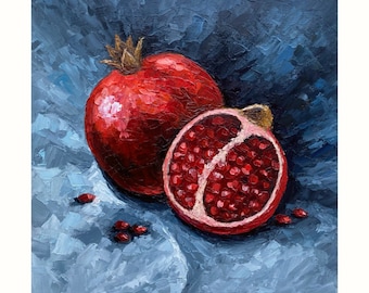 インパストザクロ油絵：オリジナル静物フルーツアート（10x10