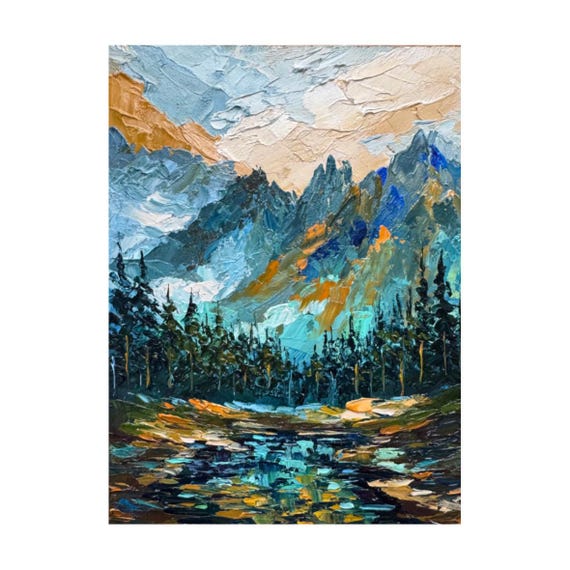 Glacier National Park Oil Painting: Impasto Mountain Landscape Art