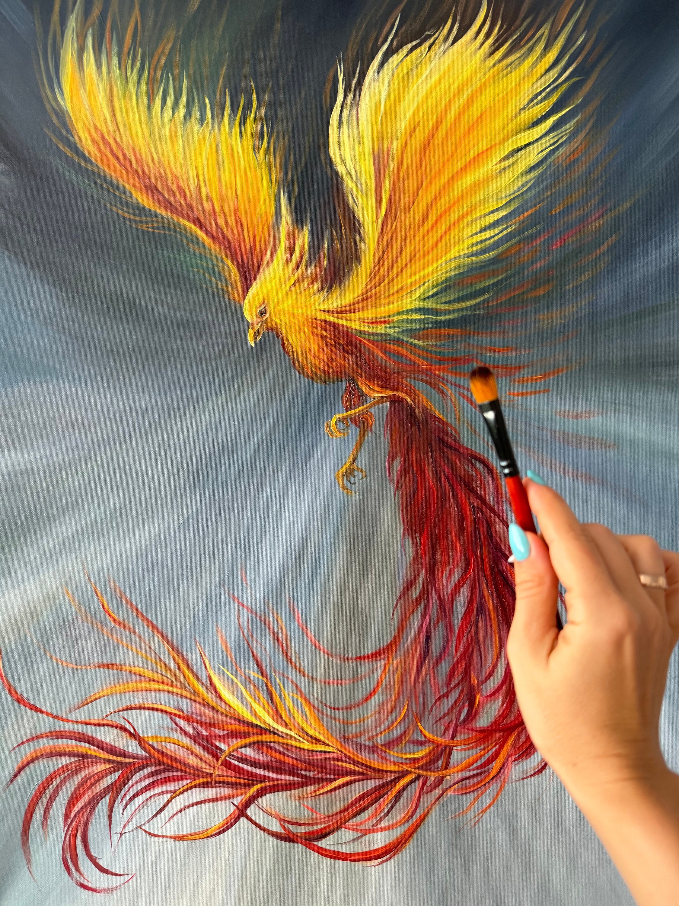 Firebird Phoenix Oil Painting on Canvas: Impasto Fairytale Art