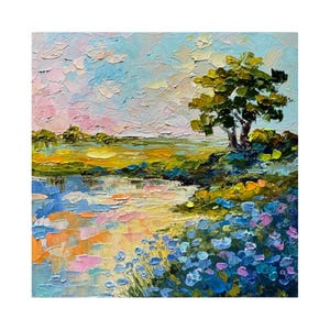 Texas Painting Bluebonnets Original Art Texas Bluebonnets Wall Art Texas Landscape impasto painting Blossom Field Artwork 6х6 by Alla