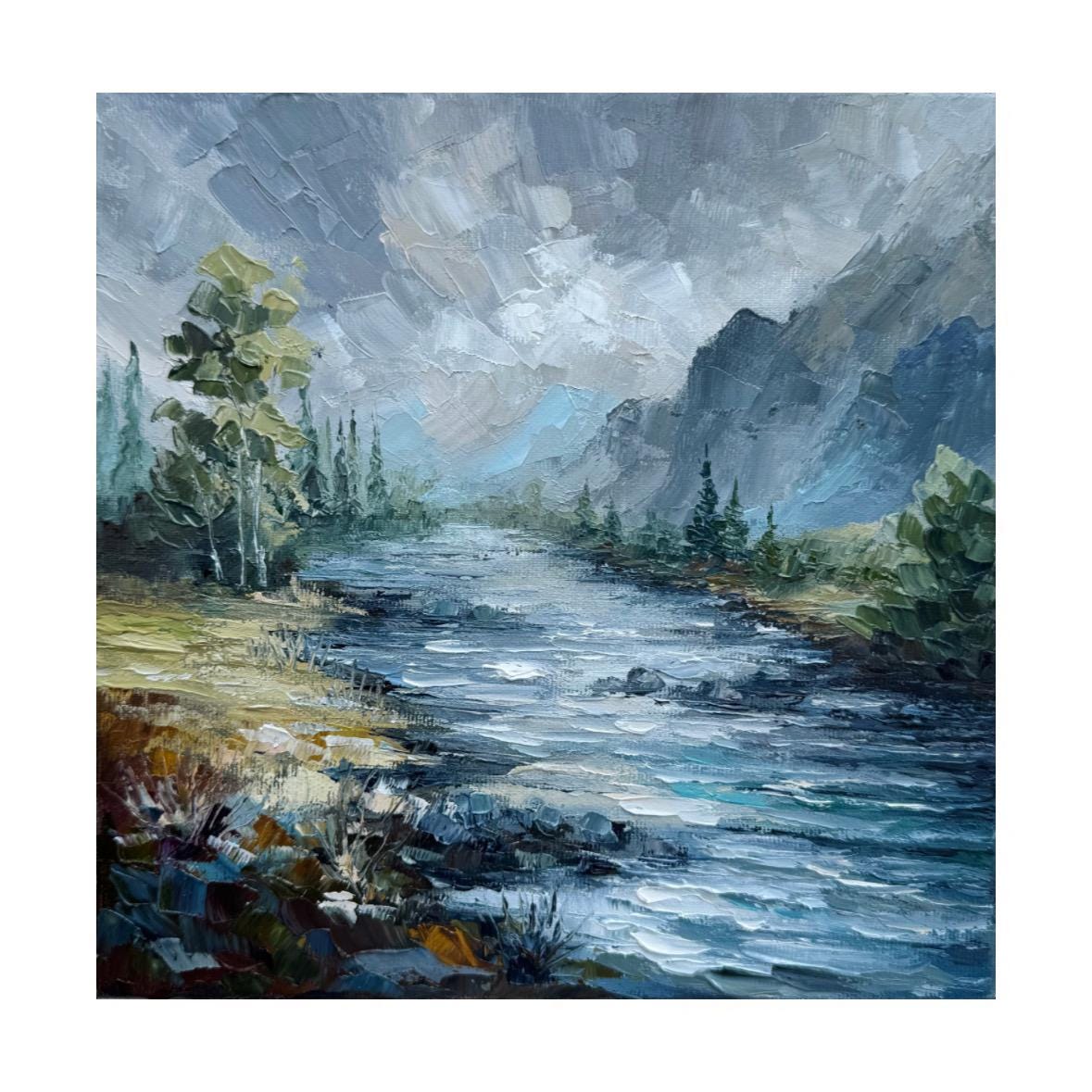 Scotland Painting Mountain river Original Art Scotland Landscape Wall Art Scottish Hills Painting mountain landscape impasto painting