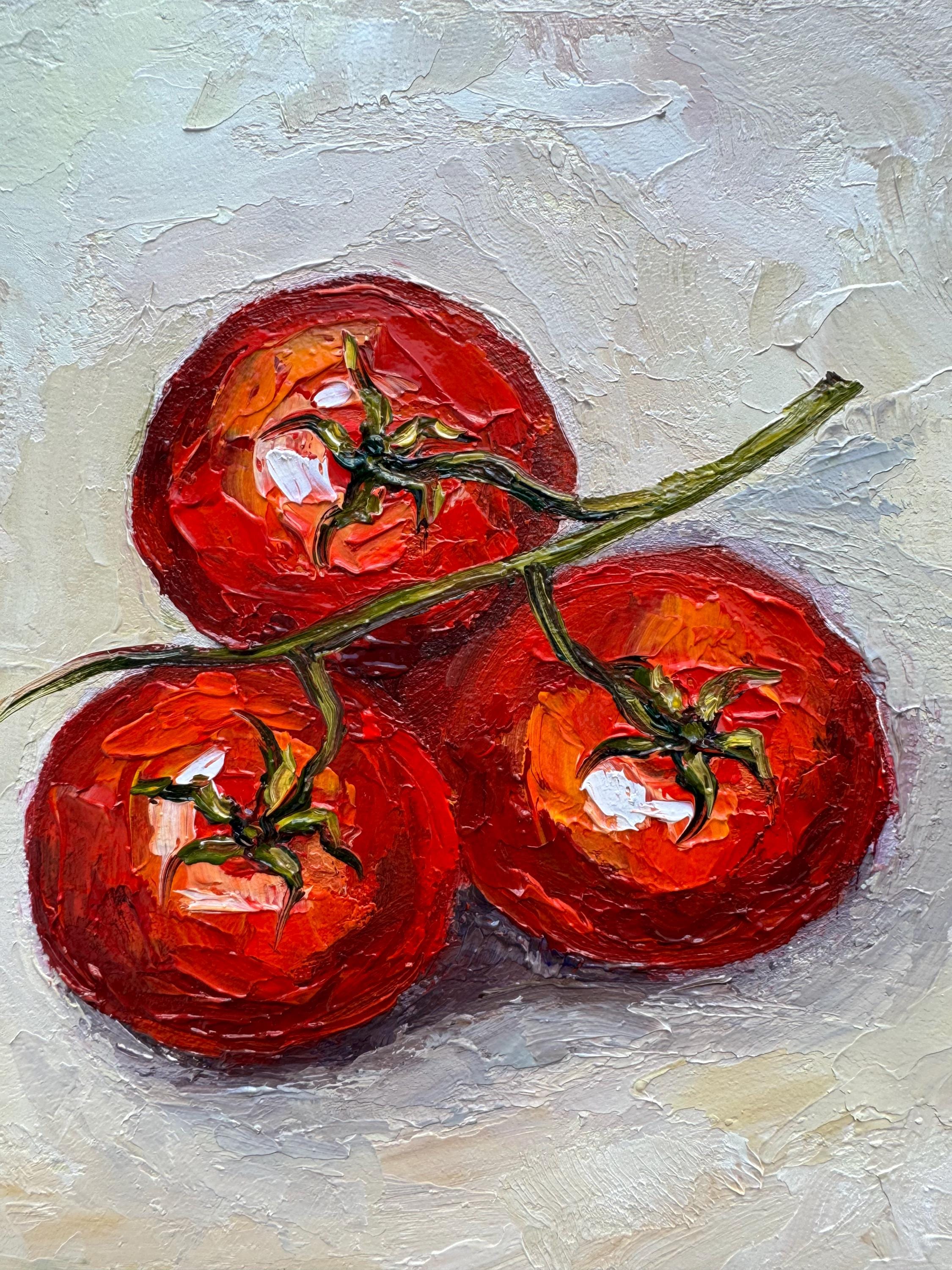 アンティーク品　絵画　油絵　トマト トマトのインパスト油絵：キッチンの静物画、6x6 - Etsy 日本