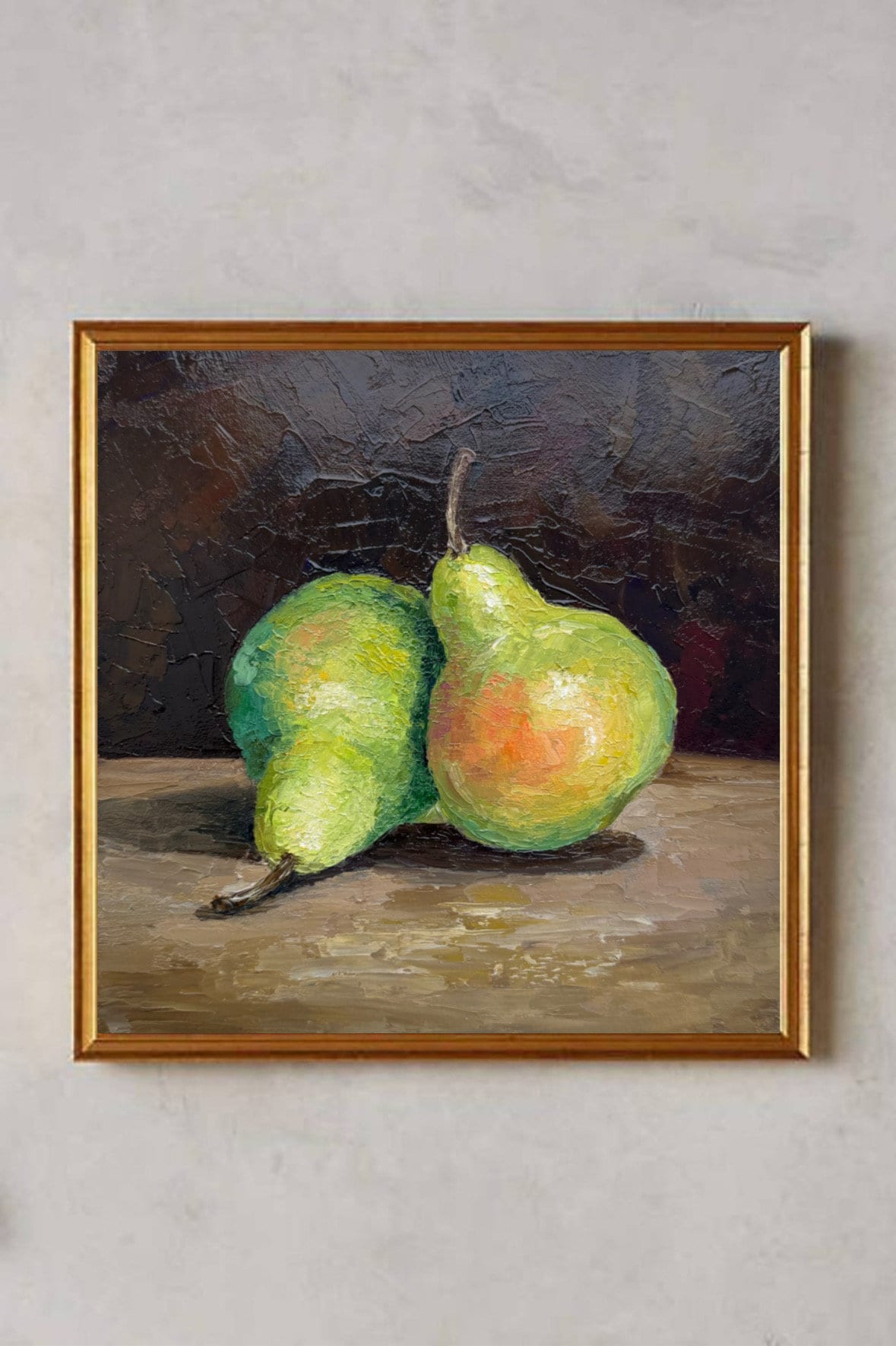 オリジナルの洋梨の油絵：インパストフルーツ静物画、8x8 - Etsy 日本
