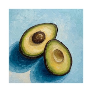 Avocado Painting Fruit Original Art Still Life Painting Avocado Kitchen Wall Art Food Artwork Impasto Small Painting 8x8 by Alla