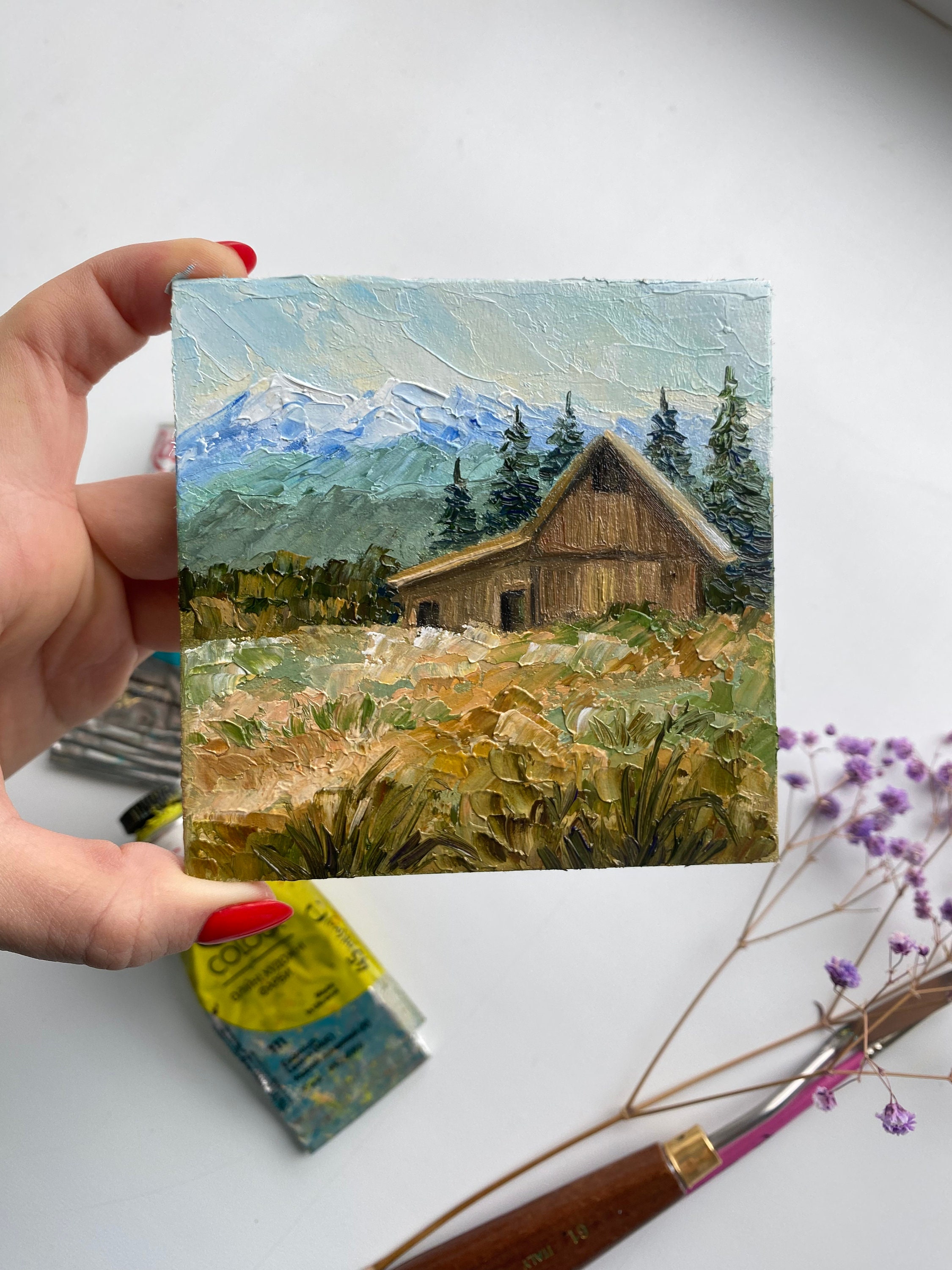 Grand Teton Barn Gemälde: Original Impasto Kunst, Nationalpark Landschaft  (4x4 inches) - Etsy Schweiz, image size:2250x3000
