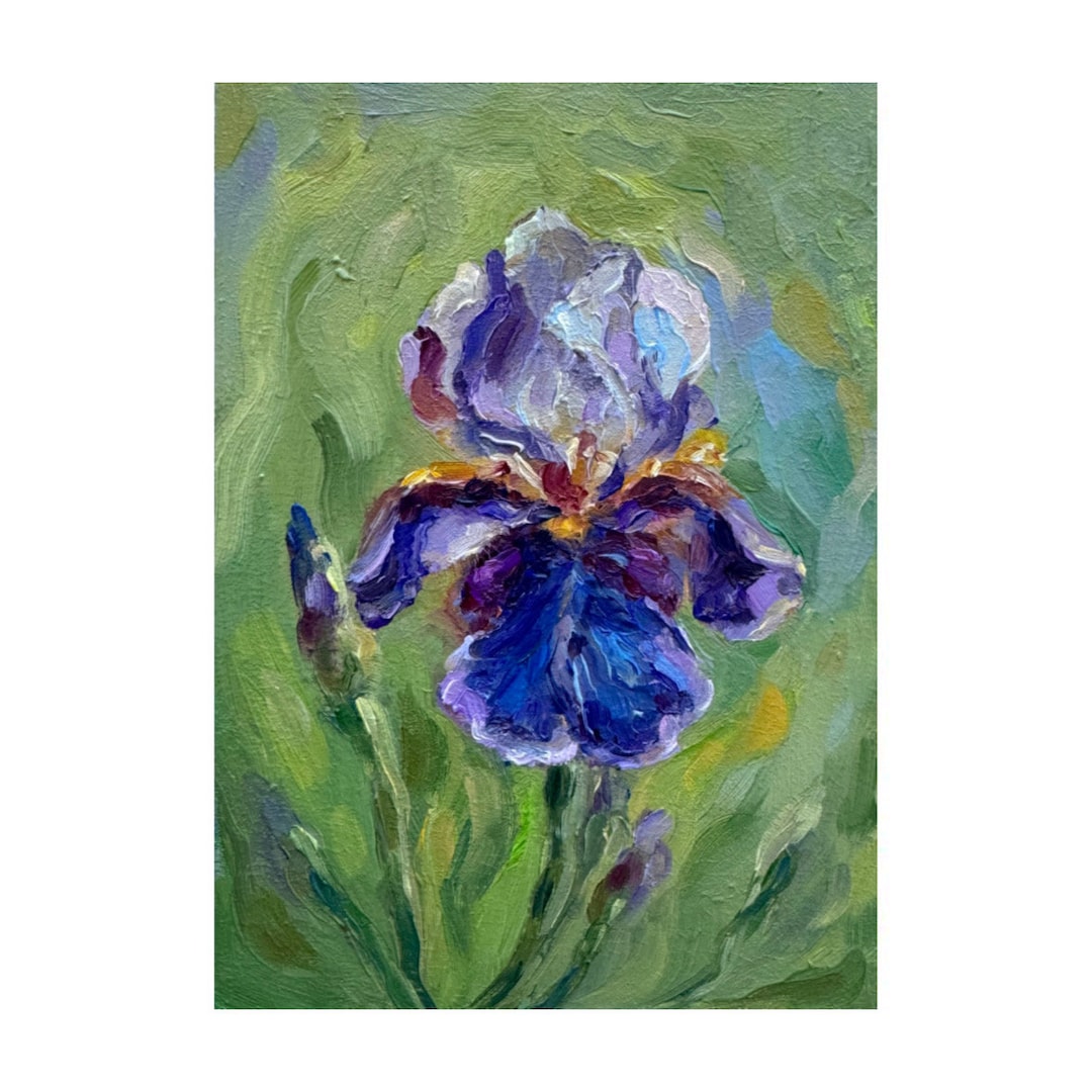 Purple Iris Oil Painting: Impasto Floral Art, 7x5 - Etsy