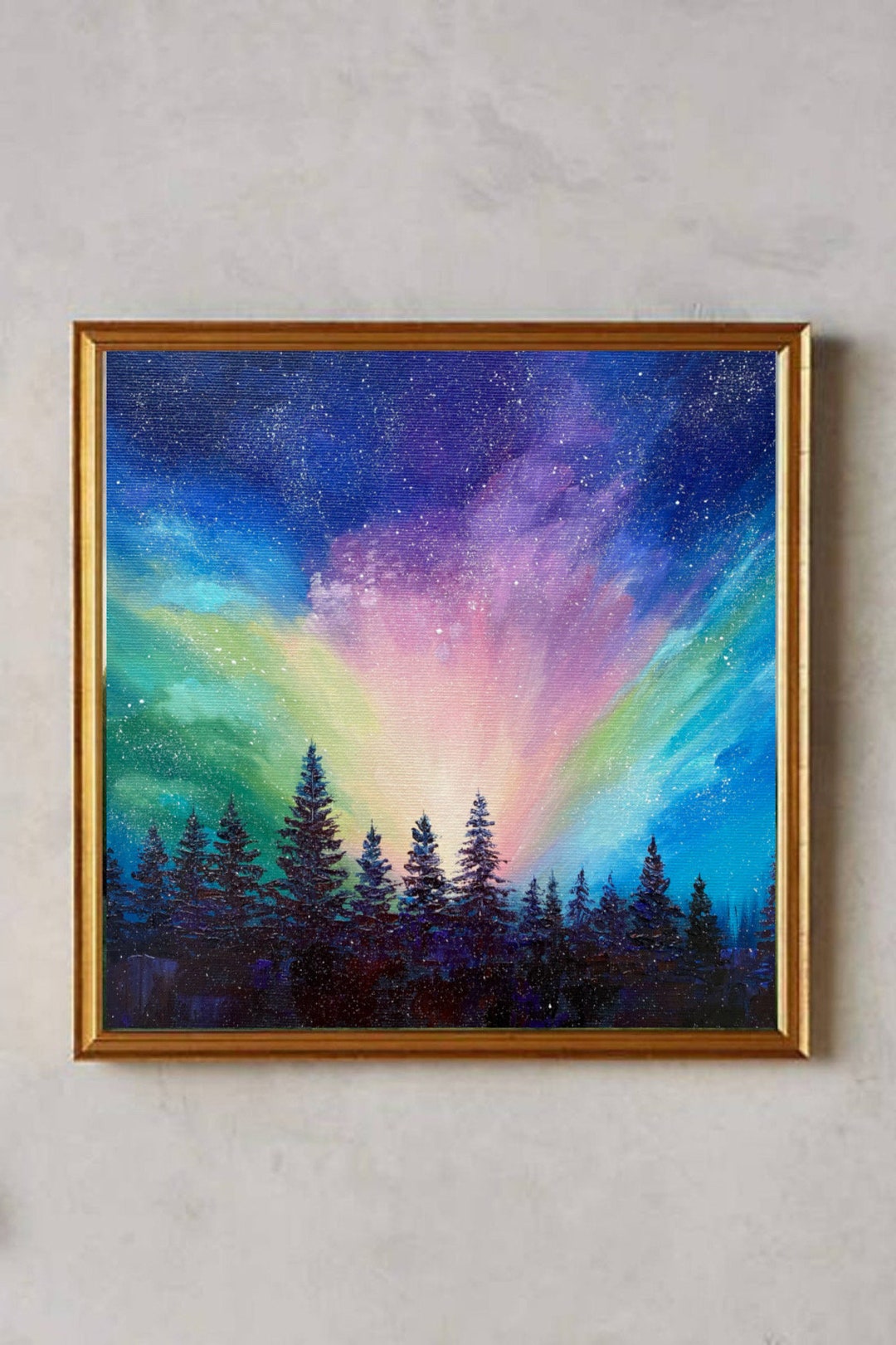 オーロラアートプリント：松の木、オーロラ、夜空 - Etsy 日本