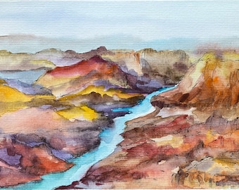 Grand Canyon Painting Original watercolor Art Arizona Landscape Wall Art Grand Canyon Mountains small watercolor artwork 6x8 by Alla