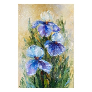 Iris Painting Floral Original Art Purple Irises Wall Art flowers Impasto Painting iris oil painting on canvas purple flowers art 12x8 inches