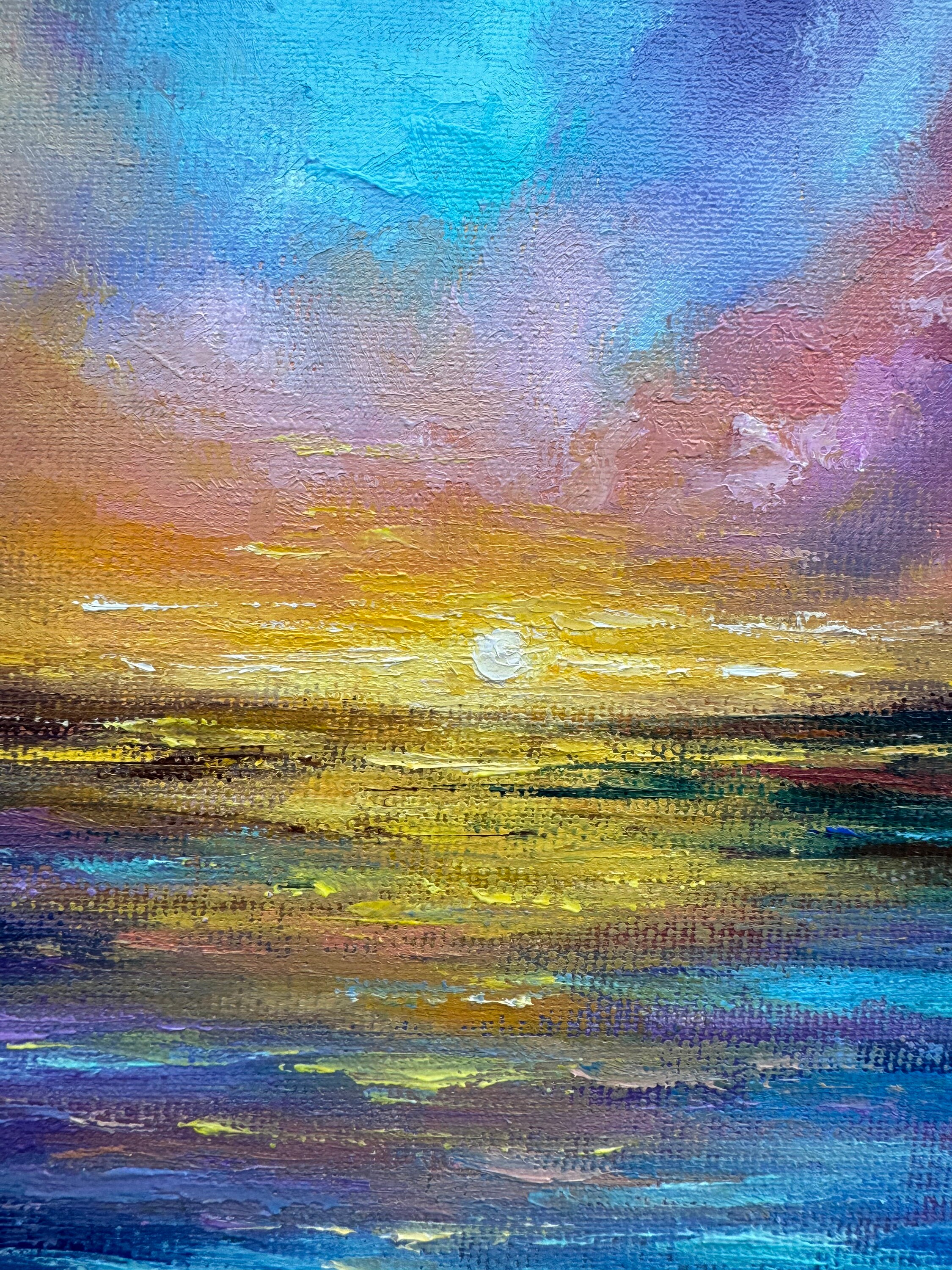 油絵 絵画 【夕暮れのビーチ】 油絵 絵画 【夕暮れのビーチ】 油絵】【ピンクの夕焼け】 #油絵