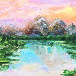 Grand Teton Gemälde National Park Original Art Grand Teton Wand Kunst Berg Landschaft Impasto Malerei Wyoming Ölgemälde 8x12 von Alla