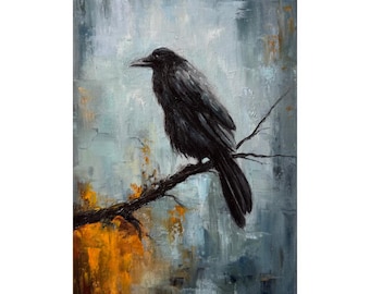 Raven Oil Painting: Impasto Black Bird Art, 12x8 Canvas - Etsy
