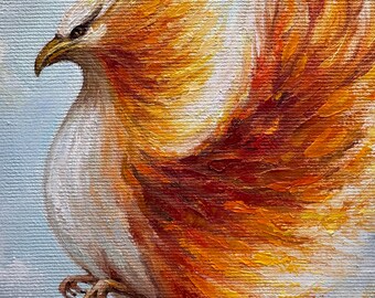 フェニックスの絵画：キャンバスに油彩を描いたインパスト画 - 燃える