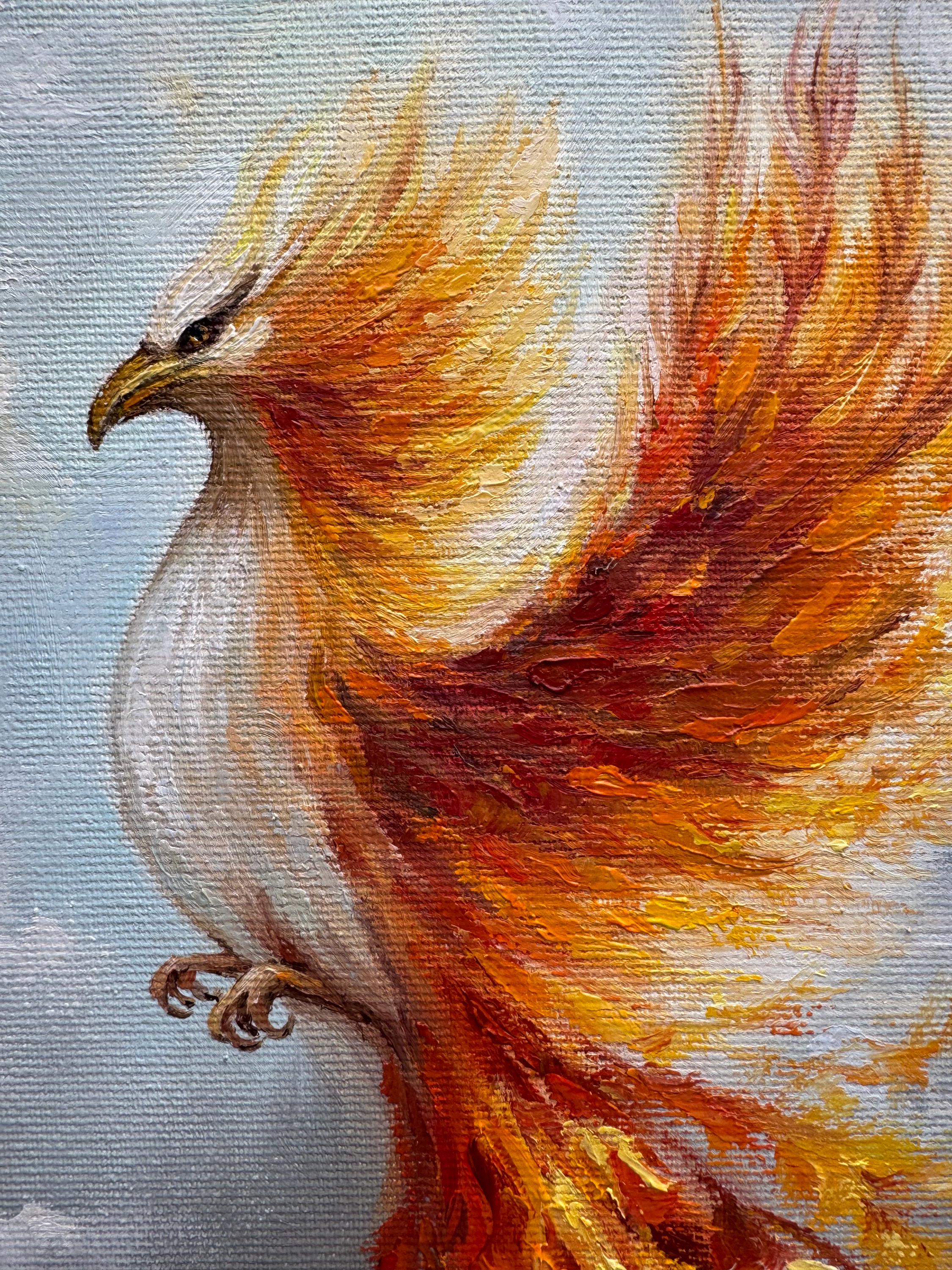 油絵  絵画 【フェニックス】 フェニックスの絵画：キャンバスに油彩を描いたインパスト画 - 燃える