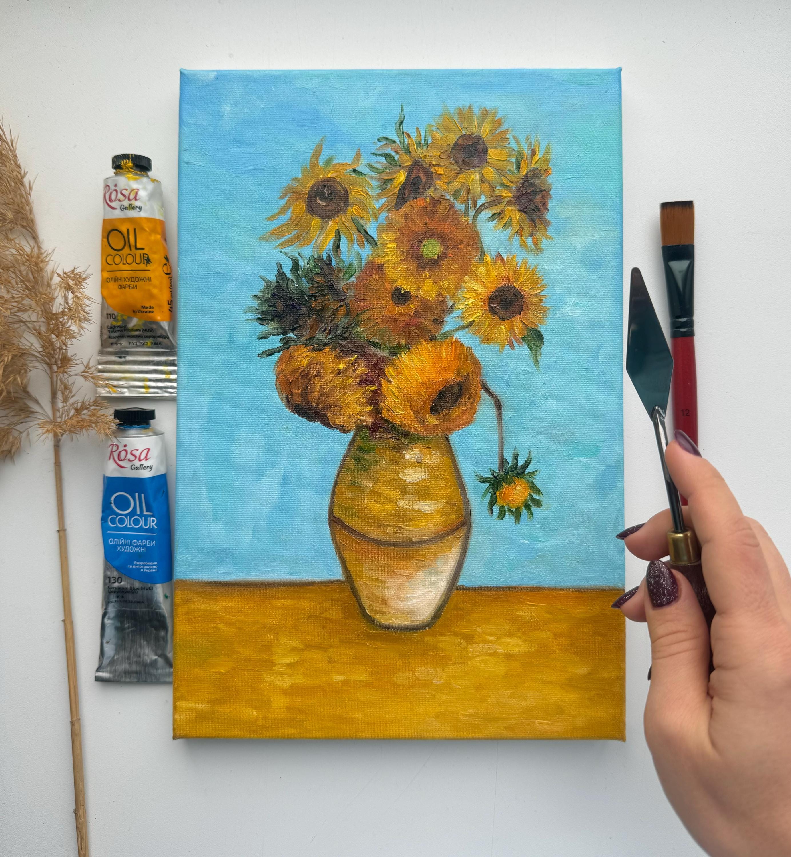 ゴッホのひまわり油絵：花の静物画、8x12 - Etsy 日本
