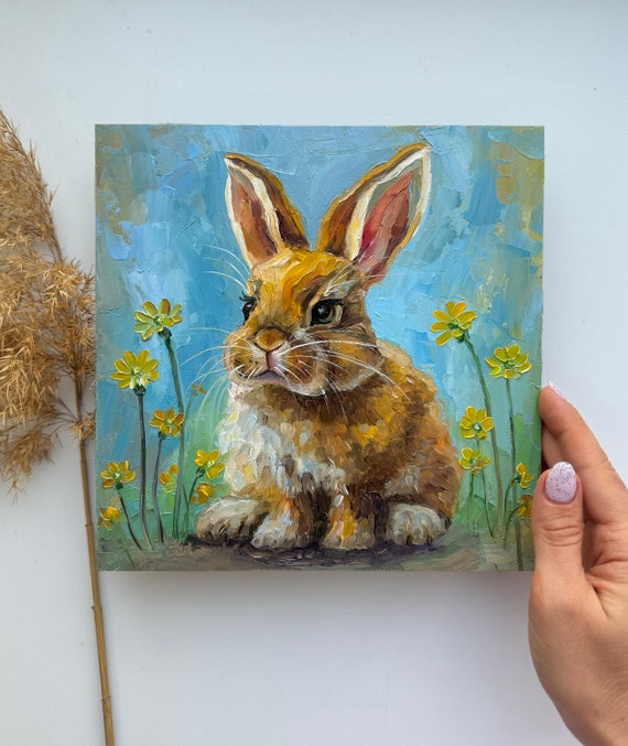 Impasto Bunny Painting: Original Rabbit Oil Art, 8x8 - Etsy Canada