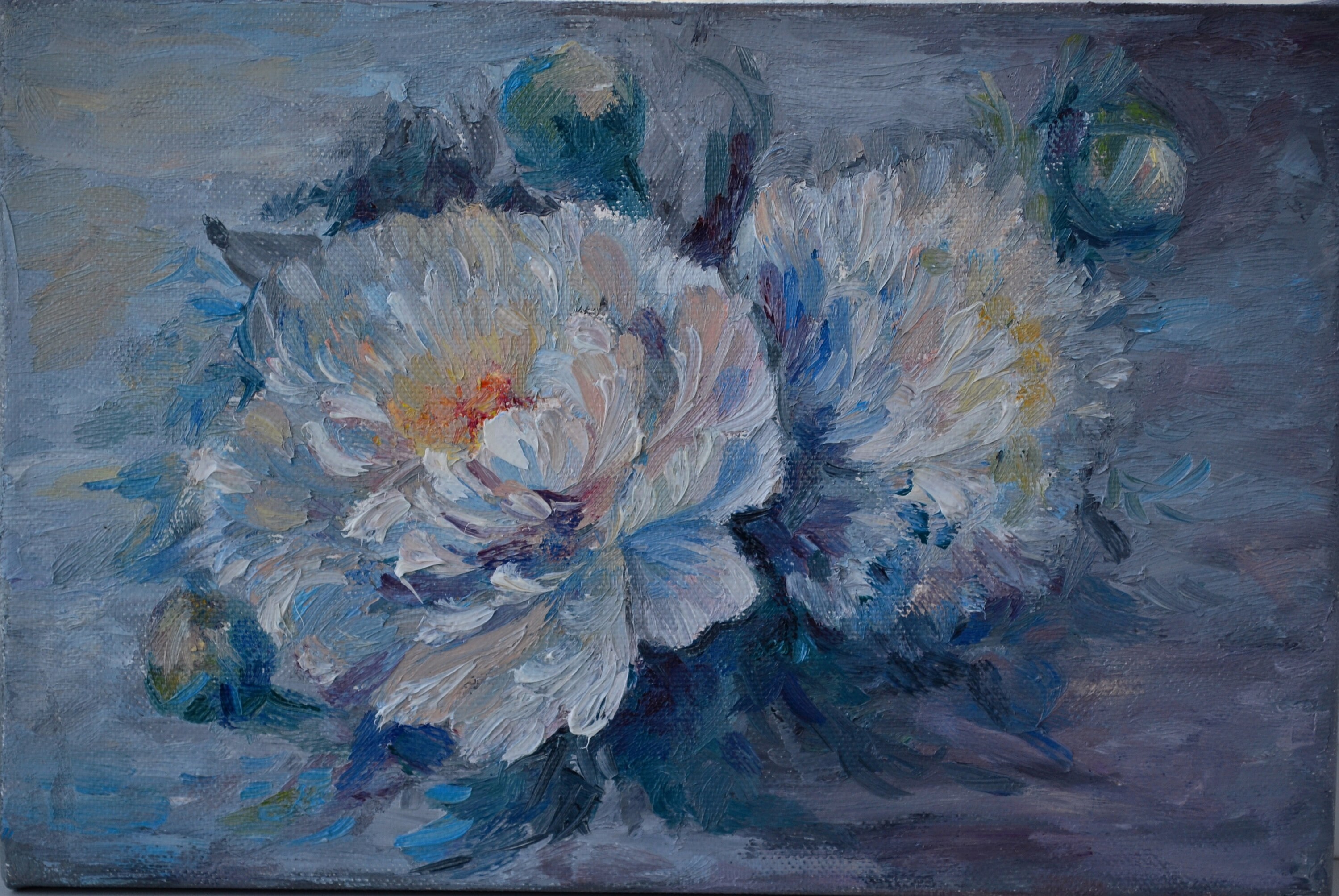 インパスト白牡丹油絵：花の壁アート（8x12） - Etsy 日本