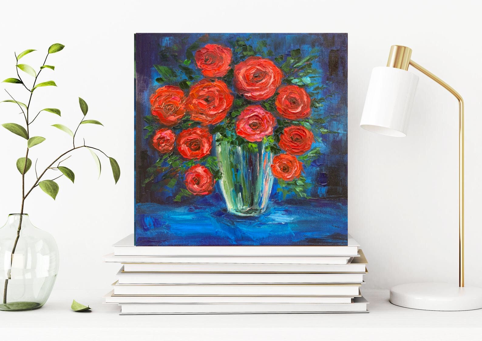 Red Rose Impasto Painting: Floral Oil Painting on Canvas (10x10