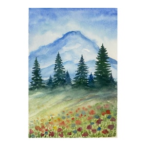 Mount Rainier Painting Original Watercolor Art Washington National Park Painting Mount Rainier Wall Art Mountain landscape art 8x6 by Alla