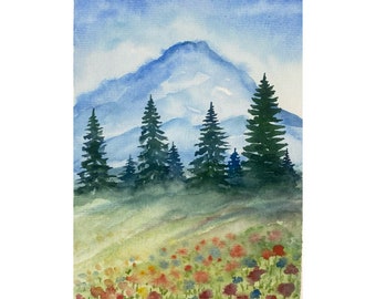Original Mount Rainier Watercolor Painting: Washington National Park Art (8x6)