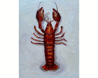 Lobster Oil Painting: Impasto Seafood Kitchen Wall Art (8x6)