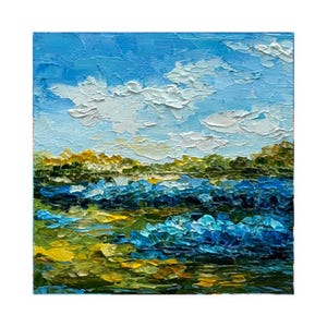 Bluebonnets Painting Texas Original Art Bluebonnets Wall Art Abstract Landscape impasto painting Blossom Field Artwork 4х4 by Alla