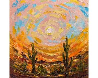 砂漠の絵画：アリゾナの抽象的な風景、6x6インチ。KondaArtisticによる