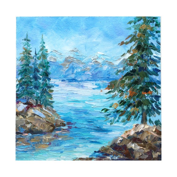 Lake Tahoe Painting Sequoia Original Art California Pine Trees Impasto ...