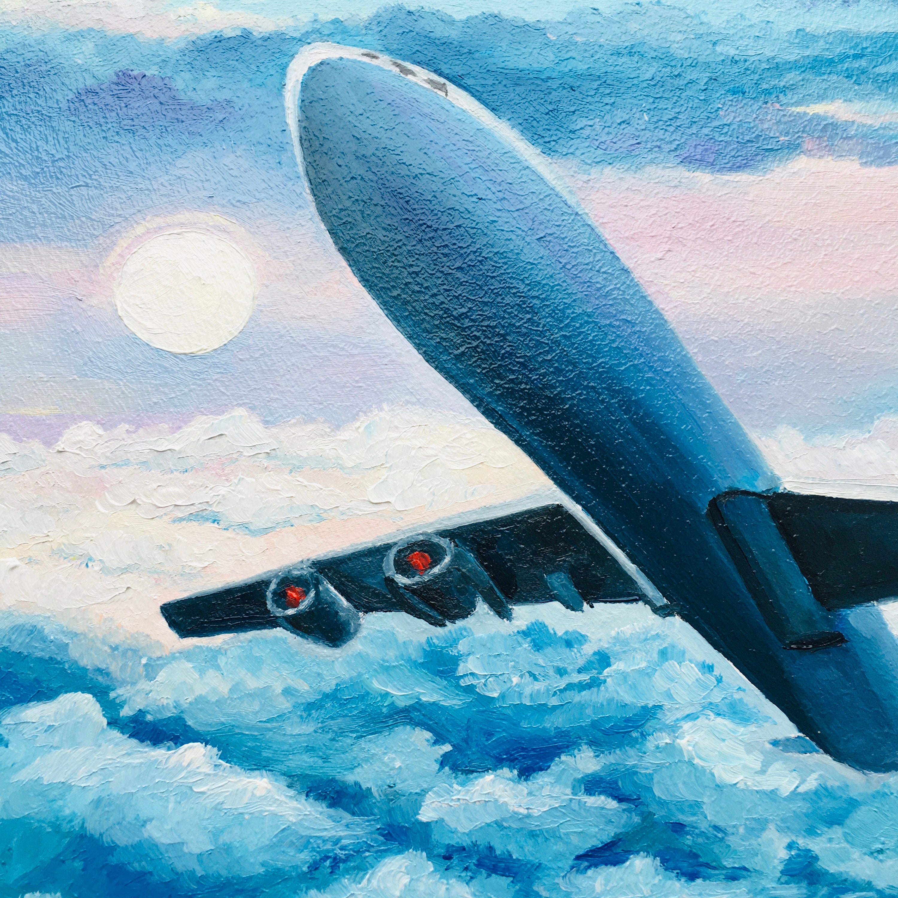 油絵(空) 飛行機の油絵：空と雲のオリジナルアート（8x12インチ） - Etsy 日本