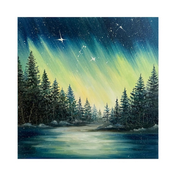 Aurora Borealis Painting: Night Sky Impasto Art, 8x8 - Etsy